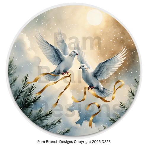 Ornament Rice Paper – Doves with Golden Ribbon – Christmas Arts and Crafts Supply – D328