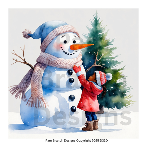 Rice Paper for Decoupage – Snowman with Child Winter Scene – Christmas Arts and Crafts Supply – D330