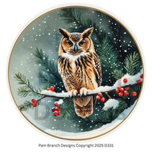 Ornament Rice Paper – Owl in Snowy Pine – Christmas Arts and Crafts Supply – D331