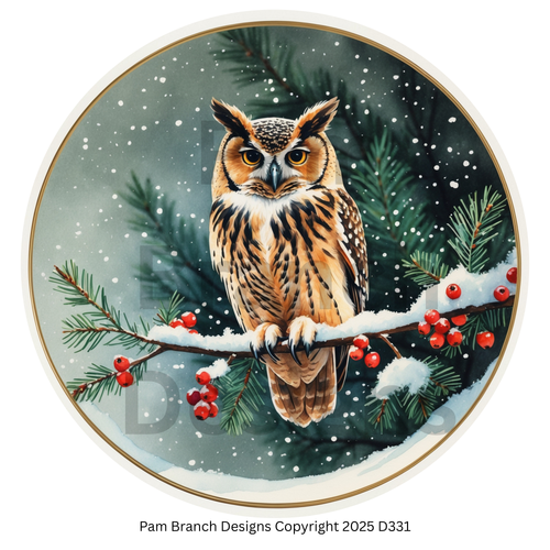 Ornament Rice Paper – Owl in Snowy Pine – Christmas Arts and Crafts Supply – D331