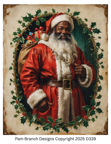 Decoupage Rice Paper for decoupage, Black Santa, Antique Style, Craft Supply - D339