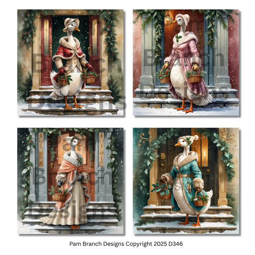 Decoupage Rice Paper Variety Pack – Victorian Christmas Goose Set of 4 Designs, Arts and Craft Supply, D346