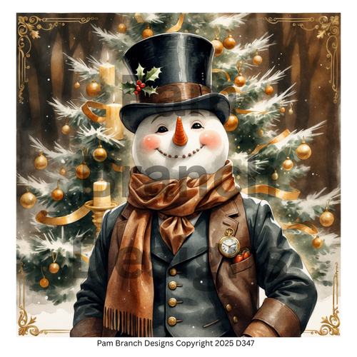 Rice Paper for Decoupage, Victorian Snowman in Top Hat — Christmas Holiday — Art Supply D347