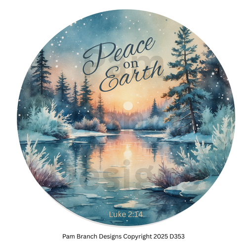 Rice Paper for Decoupage Ornament, Peace on Earth, Luke 2:14, Christian Craft, Bible DIY, Winter Lake Scene, D353