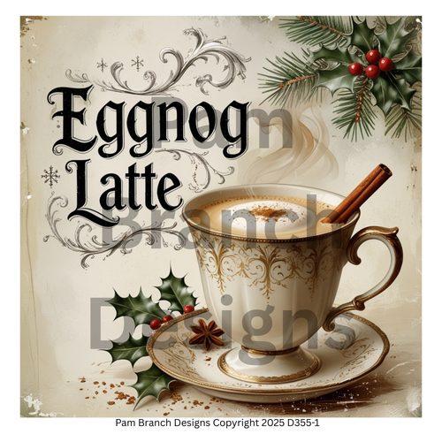 Decoupage Rice Paper – Antique Christmas Holiday Drink Sign, Eggnog Latte, Arts and Craft Supply, D355-1