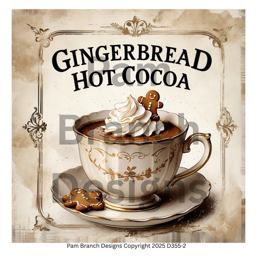 Decoupage Rice Paper – Antique Christmas Holiday Drink Sign, Gingerbread Hot Cocoa, Arts and Craft Supply, D355-2