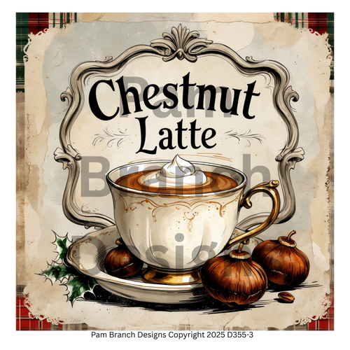 Decoupage Rice Paper – Antique Christmas Holiday Drink Sign, Chestnut Latte, Arts and Craft Supply, D355-3