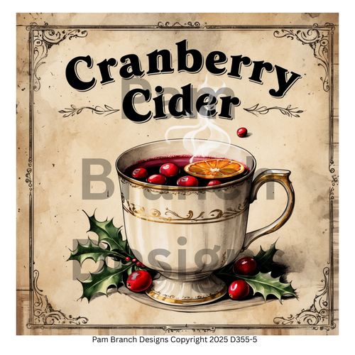 Decoupage Rice Paper – Antique Christmas Holiday Drink Sign, Cranberry Cider, Arts and Craft Supply, D355-5
