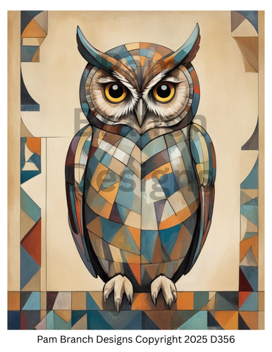 Decoupage Rice Paper for decoupage, Woodland Owl, Cubist Style, Craft Supply - D356