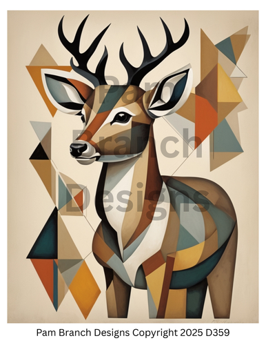 Decoupage Rice Paper for decoupage, Woodland Deer, Cubist Style, Craft Supply - D359