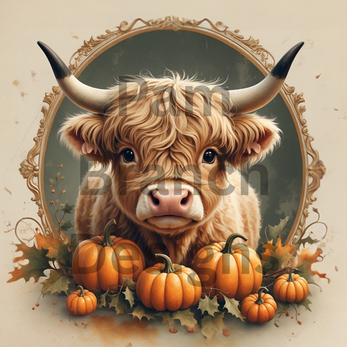 Rice paper for decoupage – Highland Cow with Pumpkins - Fall Craft Supply D364