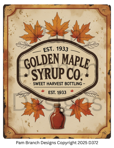 Decoupage Rice Paper, Golden Maple Syrup Co. Sweet Harvest Bottling Vintage Label, Golden Maple Syrup Co. Sweet Harvest Bottling Vintage Label, fall craft supply D372