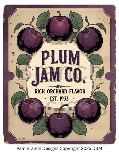 Decoupage Rice Paper, Plum Jam Co. Rich Orchard Flavor Vintage Label, Plum Jam Co. Rich Orchard Flavor Vintage Label, fall craft supply D374