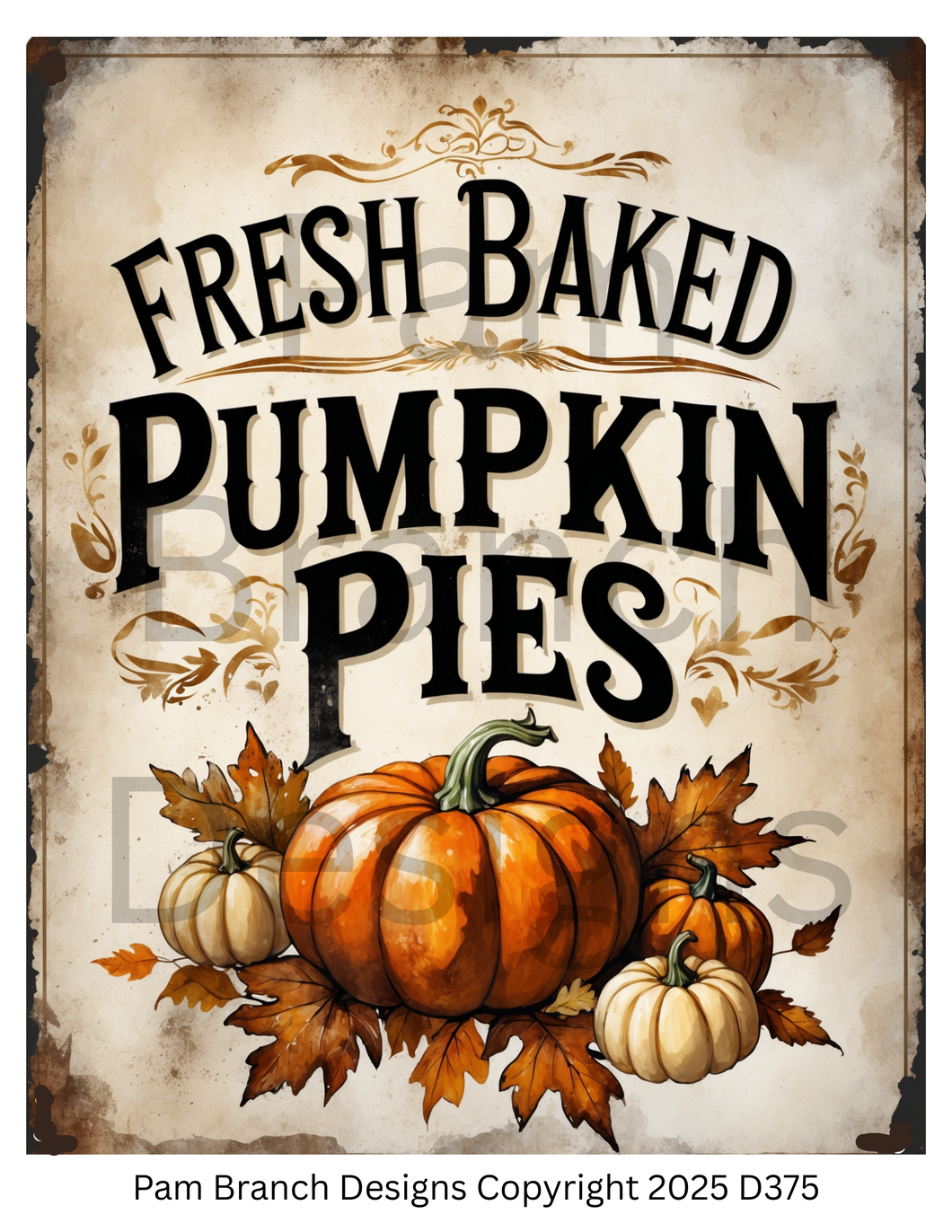Decoupage Rice Paper, Fresh Baked Pumpkin Pies Vintage Sign, Fresh Baked Pumpkin Pies Vintage Sign, fall craft supply D375