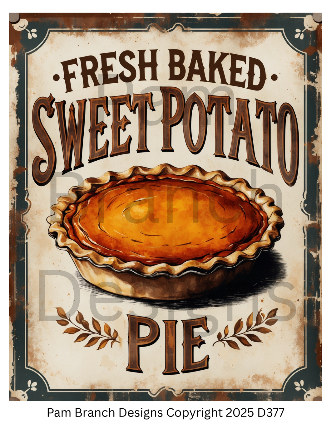 Decoupage Rice Paper, Fresh Baked Sweet Potato Pie Vintage Sign, fall craft supply D377