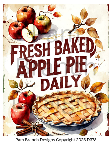 Decoupage Rice Paper, Fresh Baked Apple Pie, Fresh Baked Apple Pie Daily Vintage Sign, fall craft supply Daily Vintage Sign D378