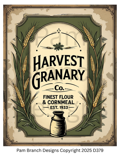 Decoupage Rice Paper, Harvest Granary Co. Finest Flour & Cornmeal Vintage Label, Harvest Granary Co. Finest Flour & Cornmeal Vintage Label, fall craft supply D379