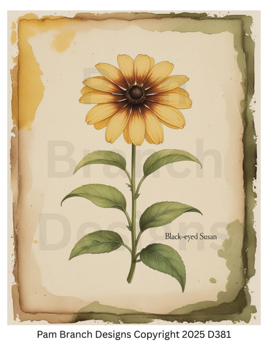 Decoupage Rice Paper, Autumn Vintage Botanical Black‑eyed Susan Flower, fall craft supply D381