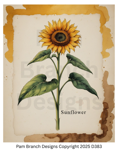 Decoupage Rice Paper, Autumn Vintage Botanical Sunflower Illustration, fall craft supply D383