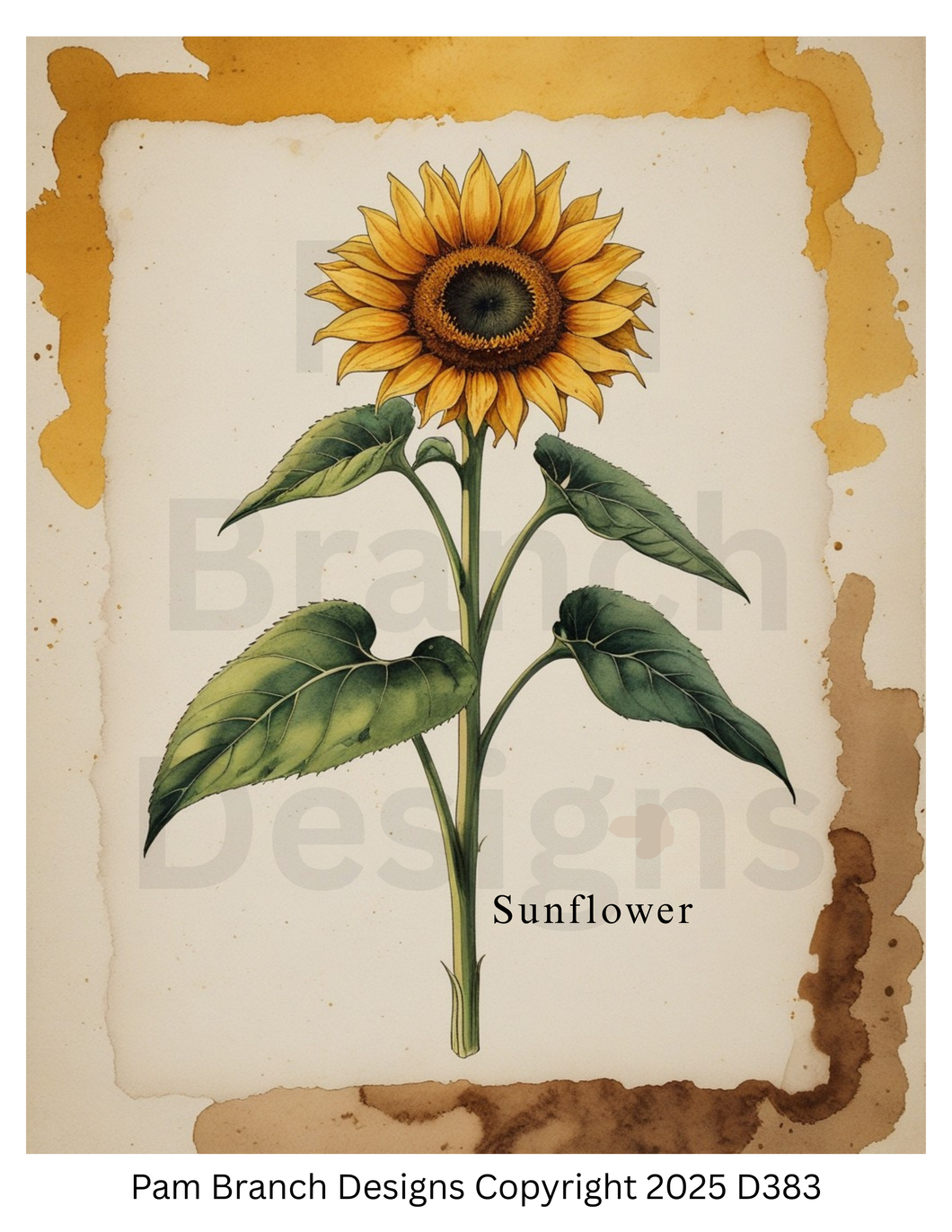 Decoupage Rice Paper, Autumn Vintage Botanical Sunflower Illustration, fall craft supply D383