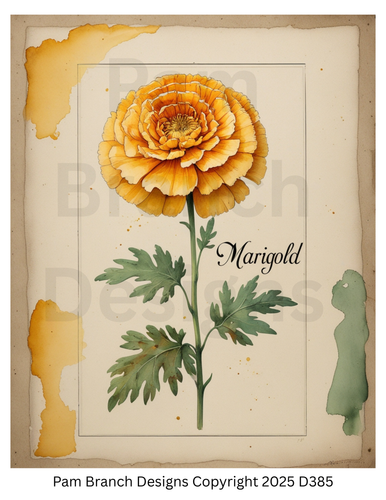 Decoupage Rice Paper, Autumn Vintage Marigold Botanical Flower, fall craft supply D385