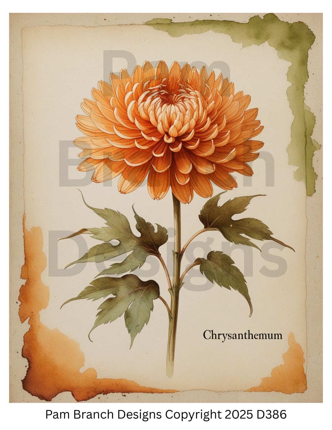Decoupage Rice Paper, Autumn Chrysanthemum Botanical Flower, fall craft supply D386
