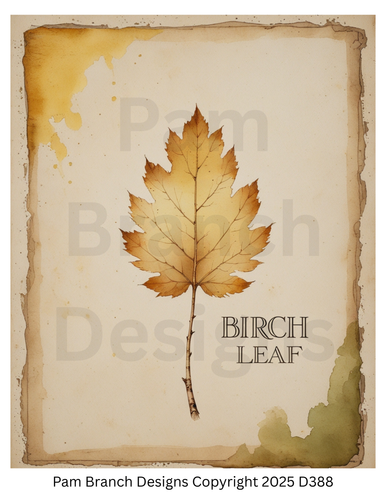 Decoupage Rice Paper, Autumn Birch Leaf Vintage Botanical, fall craft supply D388