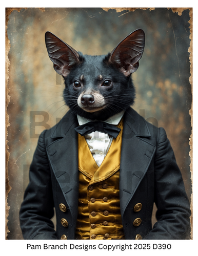 Decoupage Rice Paper, Vintage Victorian Bat Portrait in Suit, fall craft supply D390