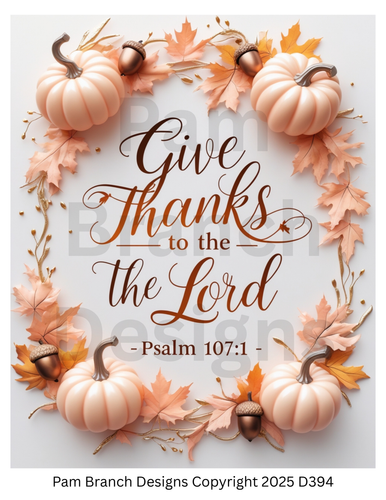 Decoupage Rice Paper, Give Thanks to the Lord Psalm 107:1 with Peach Pumpkins, fall craft supply D394
