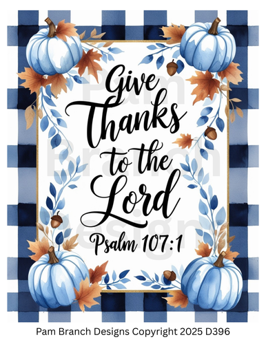 Decoupage Rice Paper, Give Thanks to the Lord Psalm 107:1 with Blue Plaid Pumpkins, fall craft supply D396