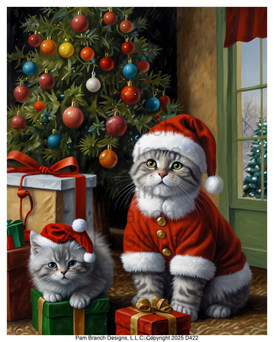 Rice Paper for Decoupage - Christmas Cats in Santa Suits by the Tree D422
