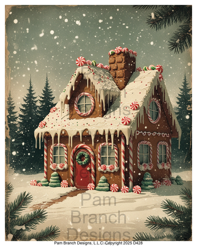 Rice Paper for Decoupage - Vintage Gingerbread House Christmas Design D428