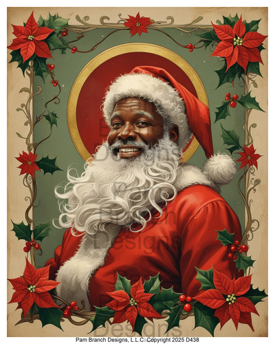 Rice Paper for Decoupage - Christmas Black Santa with Poinsettias D438