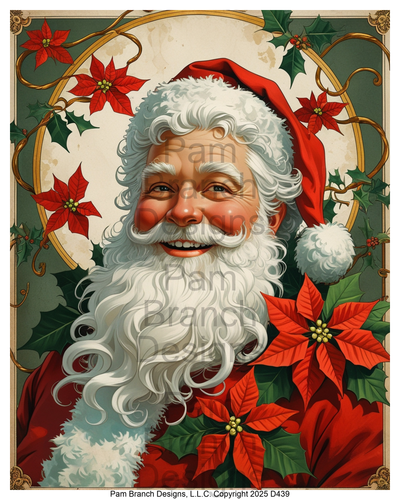 Rice Paper for Decoupage - Christmas Santa in Golden Frame D439