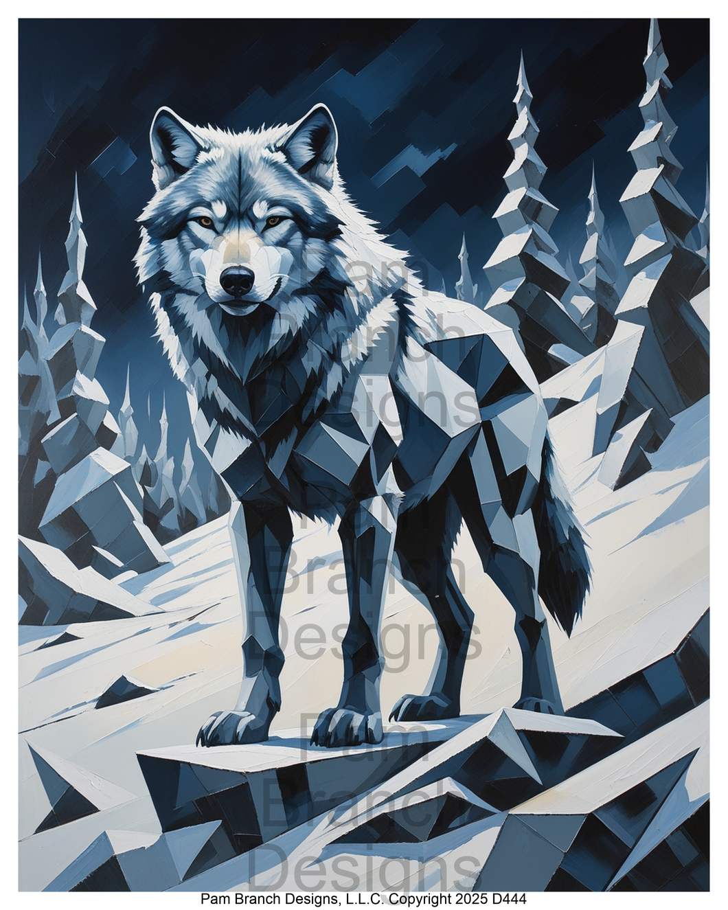 Rice Paper for Decoupage - Winter Wolf in Snowy Landscape (Geometric) D444