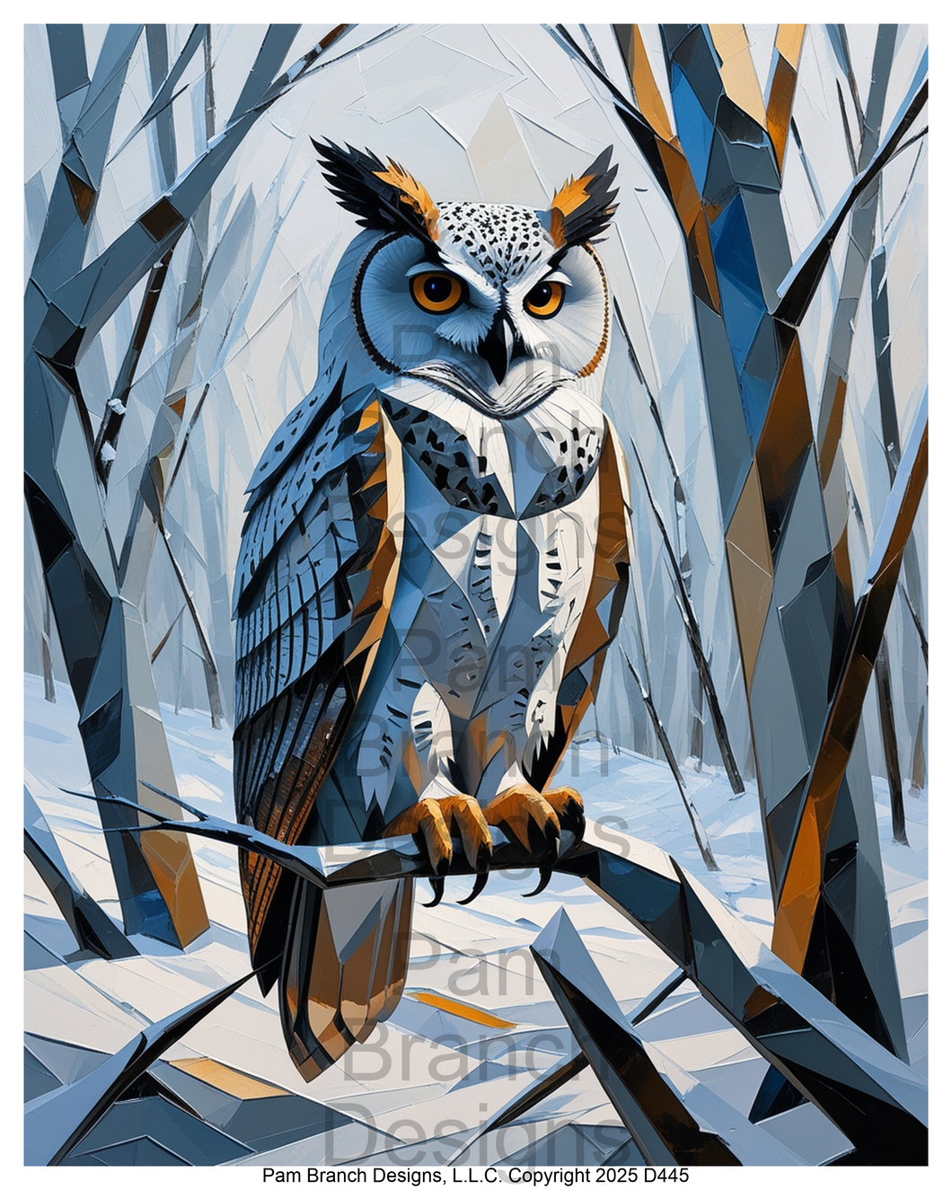 Rice Paper for Decoupage - Winter Woodland Owl (Geometric) D445