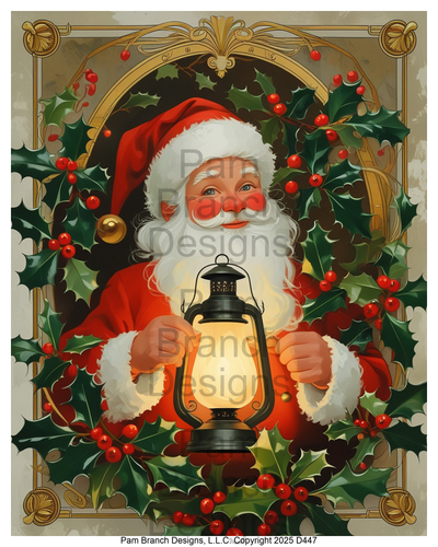 Rice Paper for Decoupage - Christmas Santa with Lantern and Holly D447