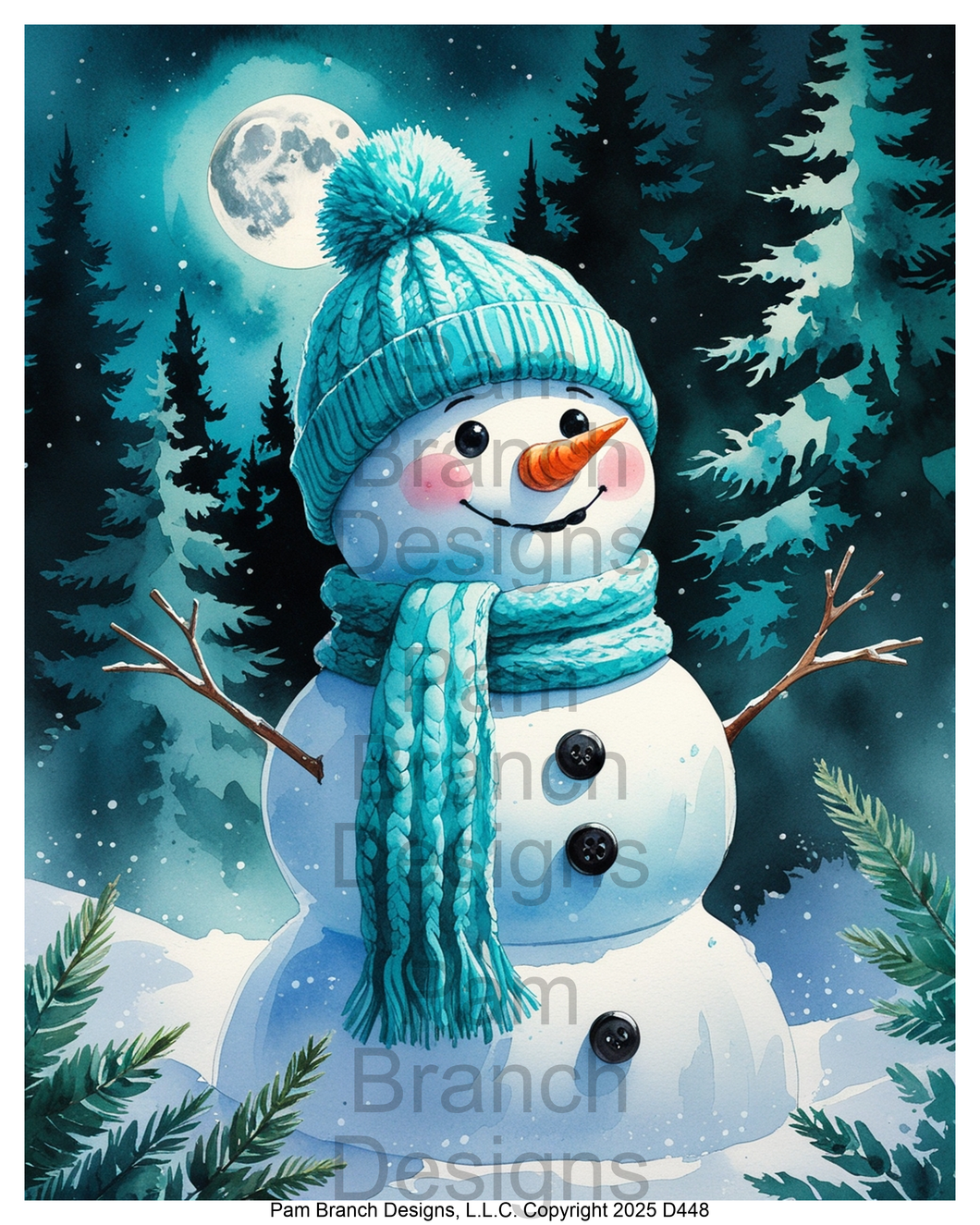 Rice Paper for Decoupage - Winter Snowman with Aqua Hat and Scarf D448