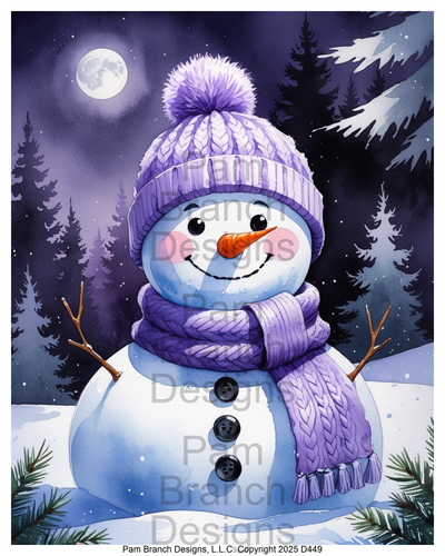 Rice Paper for Decoupage - Winter Snowman with Purple Hat and Scarf D449