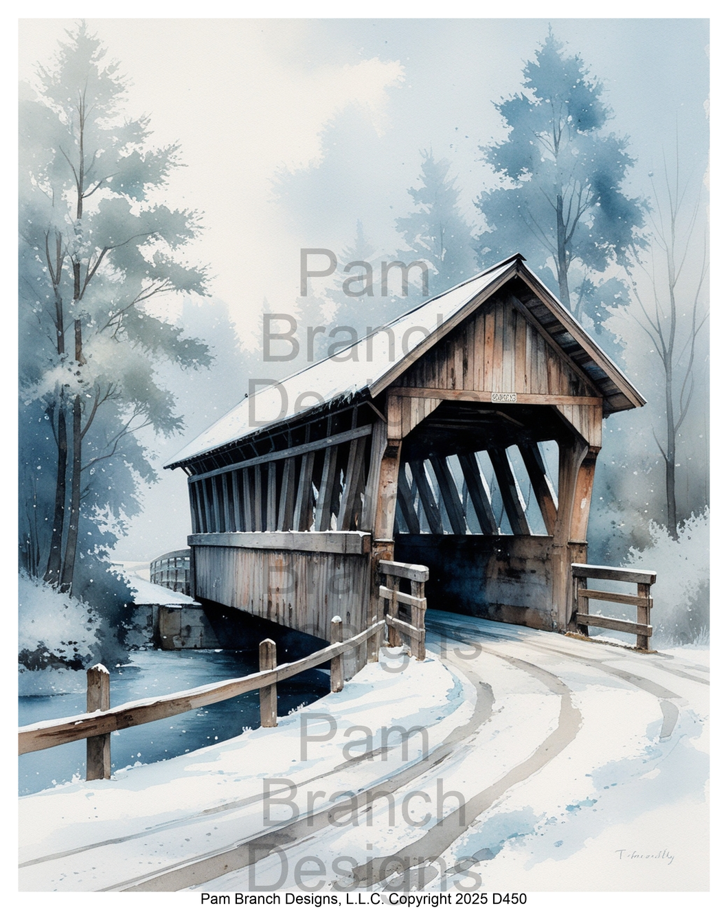 Rice Paper for Decoupage - Winter Covered Bridge Landscape D450