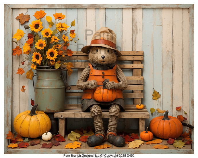 Rice Paper for Decoupage Fall Harvest Animal with Pumpkin and Sunflowers — fall craft supply D452
