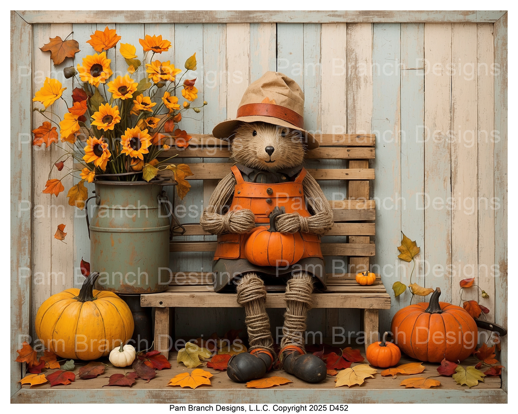 Rice Paper for Decoupage Fall Harvest Animal with Pumpkin and Sunflowers — fall craft supply D452