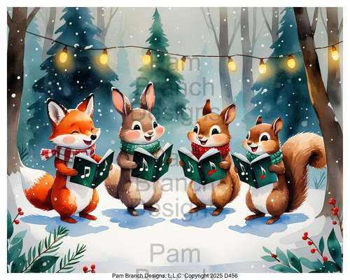 Rice Paper for Decoupage Woodland Animals Caroling in Snow — Christmas craft supply D456