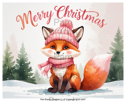 Christmas fox in pink hat and scarf — rice paper D457