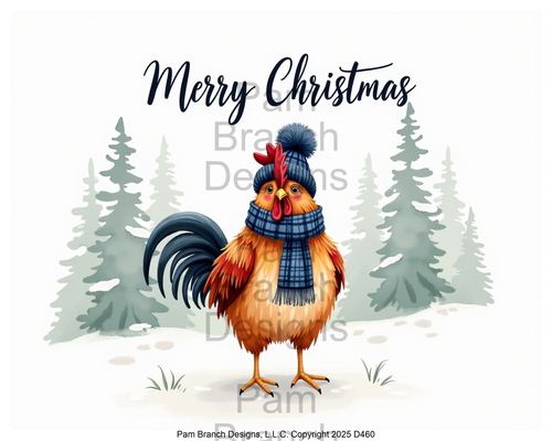 Rooster in navy blue plaid scarf and hat — rice paper D460