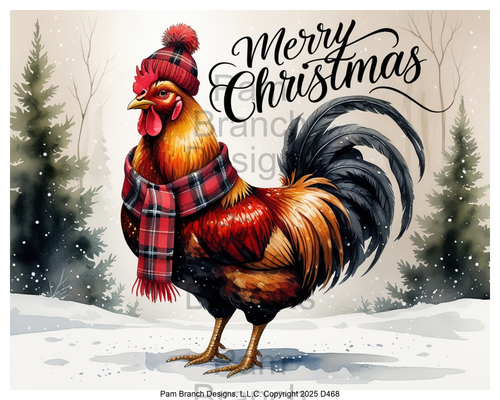 Rooster in red plaid scarf and hat — rice paper D468