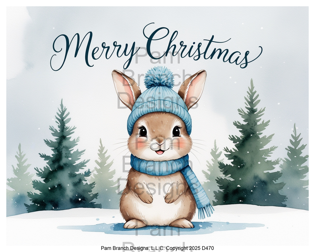 Christmas bunny in blue hat and scarf — rice paper D470
