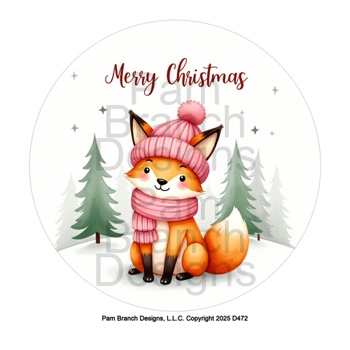 Christmas Rice paper for decoupage – cute fox with pink hat and scarf – supply for ornaments and DIY – D472