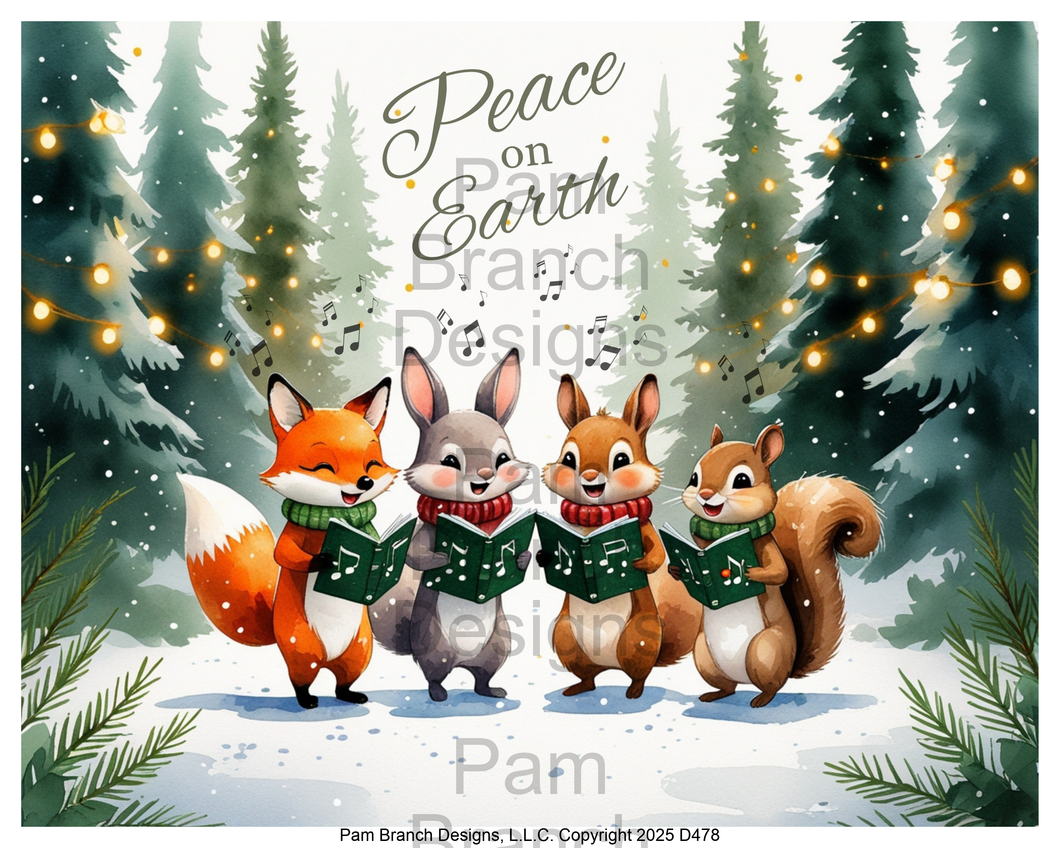 Rice paper for decoupage – Peace on Earth woodland Christmas carolers - Peace on Earth– D478
