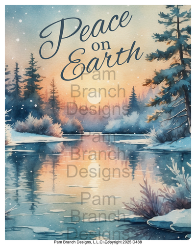 D488 — winter forest scene, Peace on Earth, Christmas craft supply